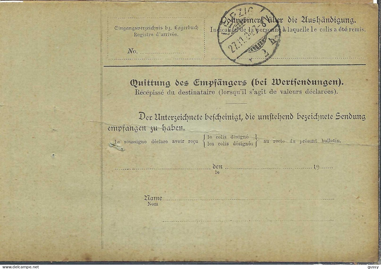 ALLEMAGNE Ca.1904: Bulletin D'Expédition CR De Zwickau Pour Genève (Suisse) - Cartas & Documentos