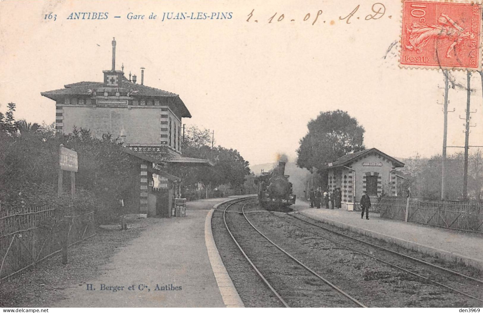 Antibes (Alpes-Maritimes) - Gare De JUAN-les-PINS Avec Train - Voyagé 1905 (2 Scans) - Juan-les-Pins