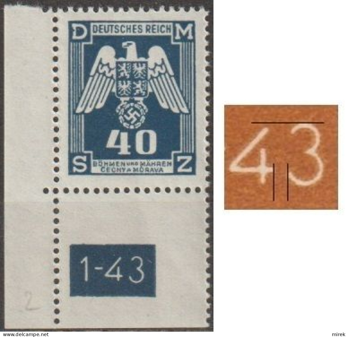 025/ Pof. SL 14, Corner Stamp, Plate Number 1-43, Type 2, Var. 2 - Ungebraucht