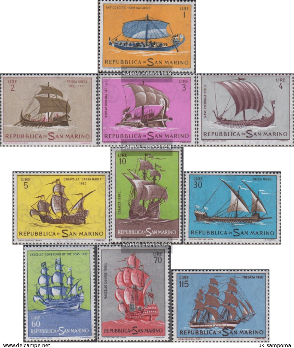 San Marino 750-759 (complete Issue) Unmounted Mint / Never Hinged 1963 Old Sailboats - Neufs