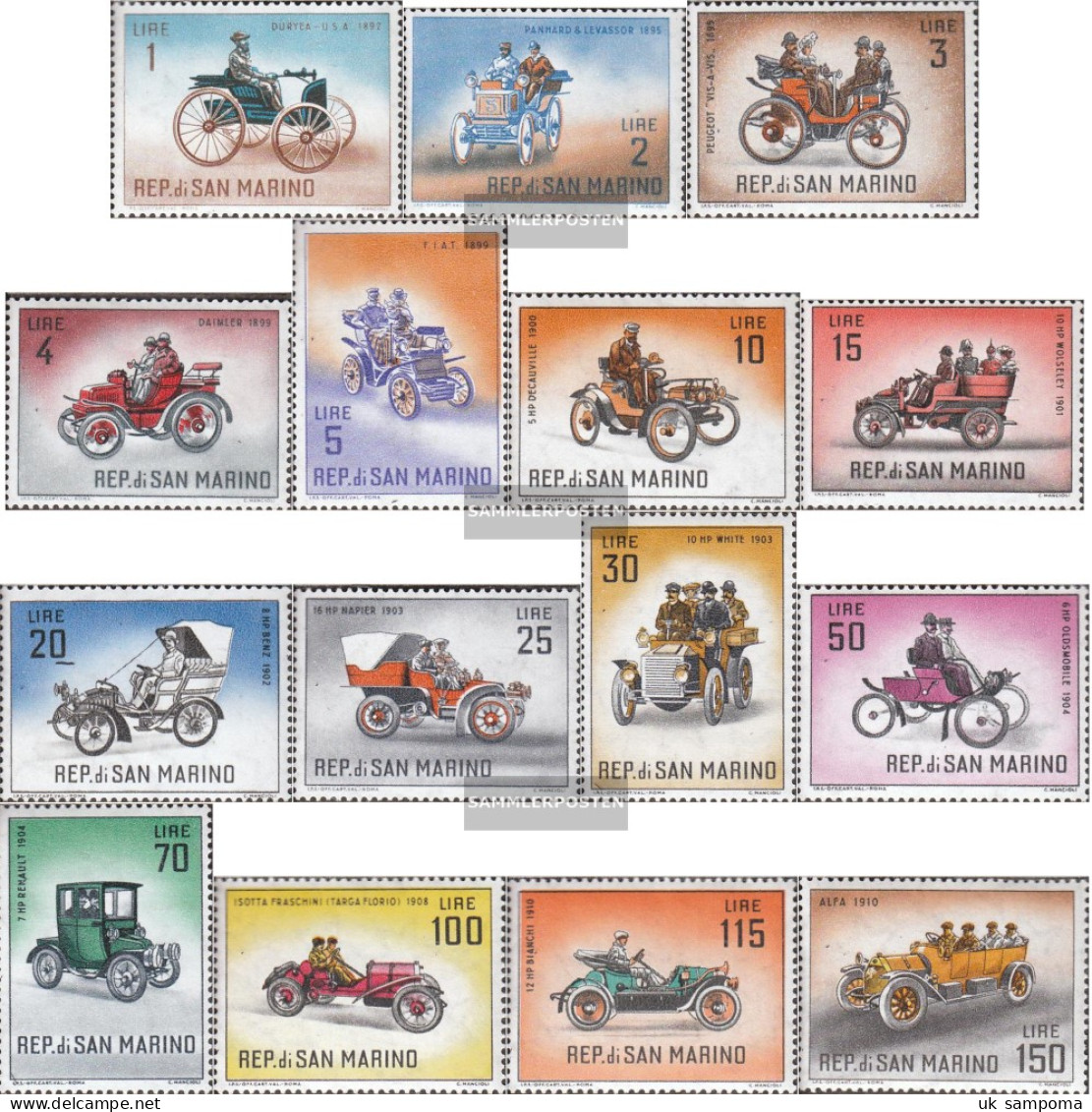 San Marino 704-718 (complete Issue) Unmounted Mint / Never Hinged 1962 Old Automobile - Ungebraucht