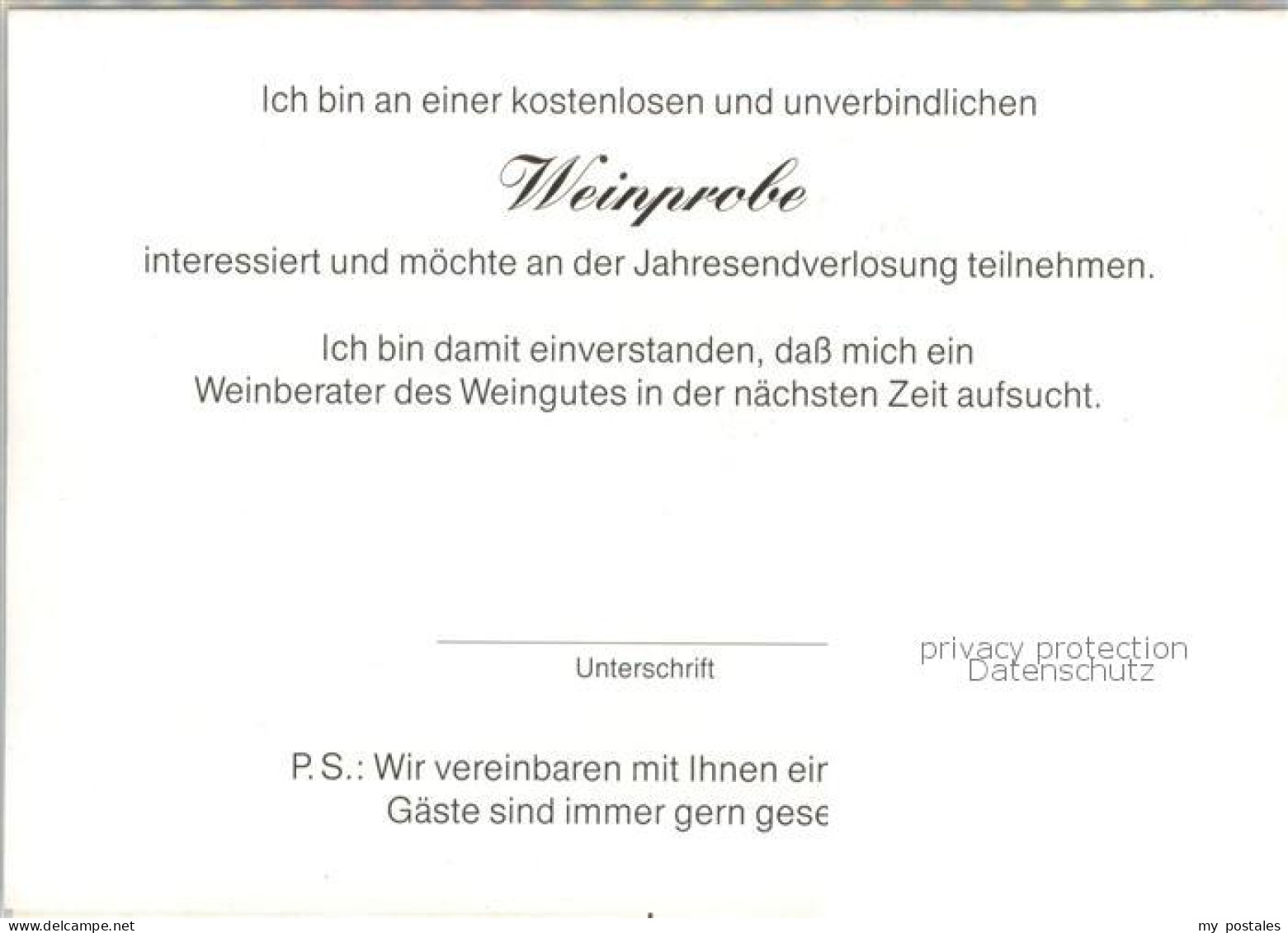 73757598 Rheinland Pfalz Weinprobe Geschaeftskarte Rheinland Pfalz  - Loreley