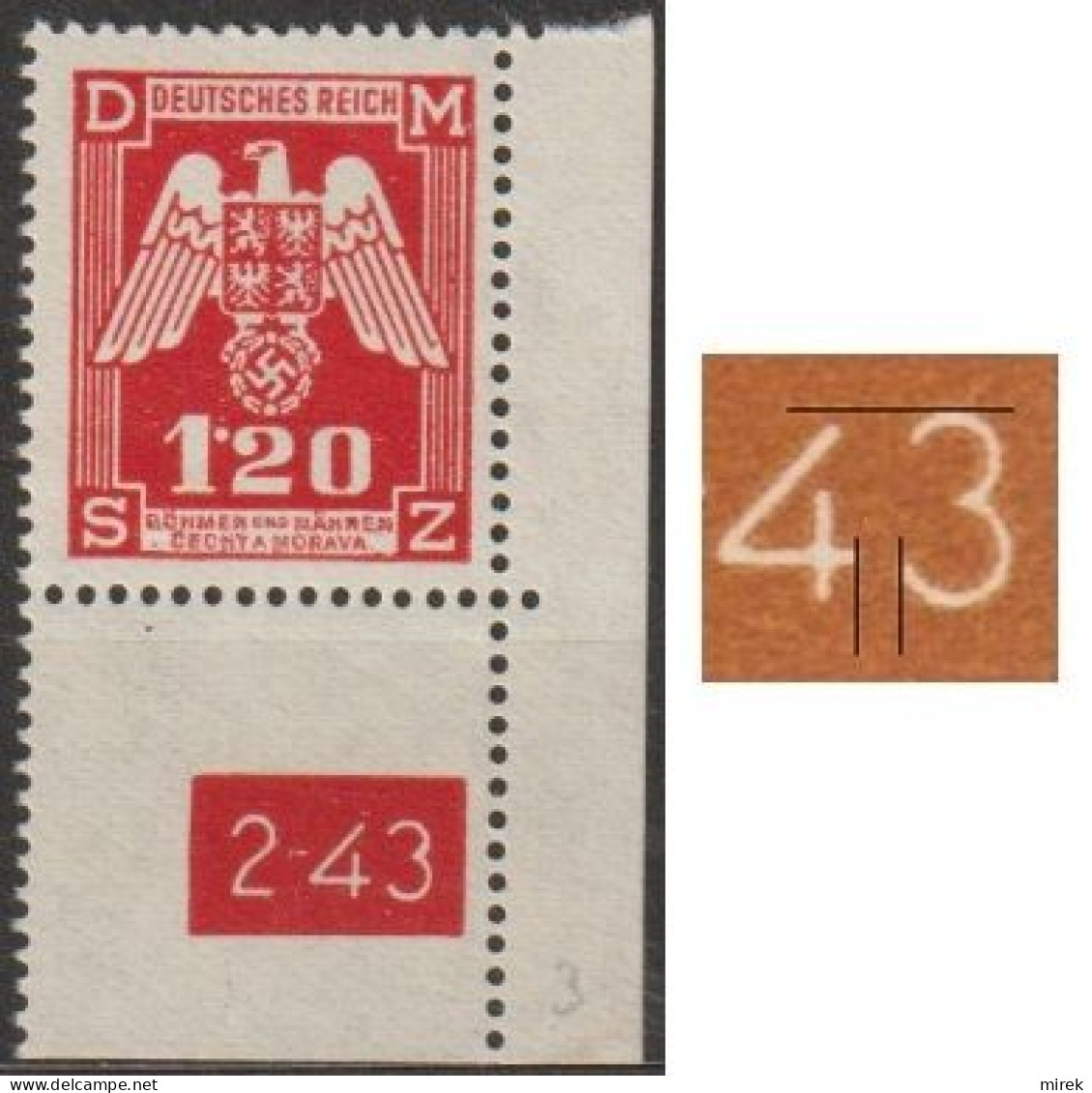 026a/ Pof. SL 19, Corner Stamp, Plate Number 2-43, Type 2, Var. 3 - Unused Stamps
