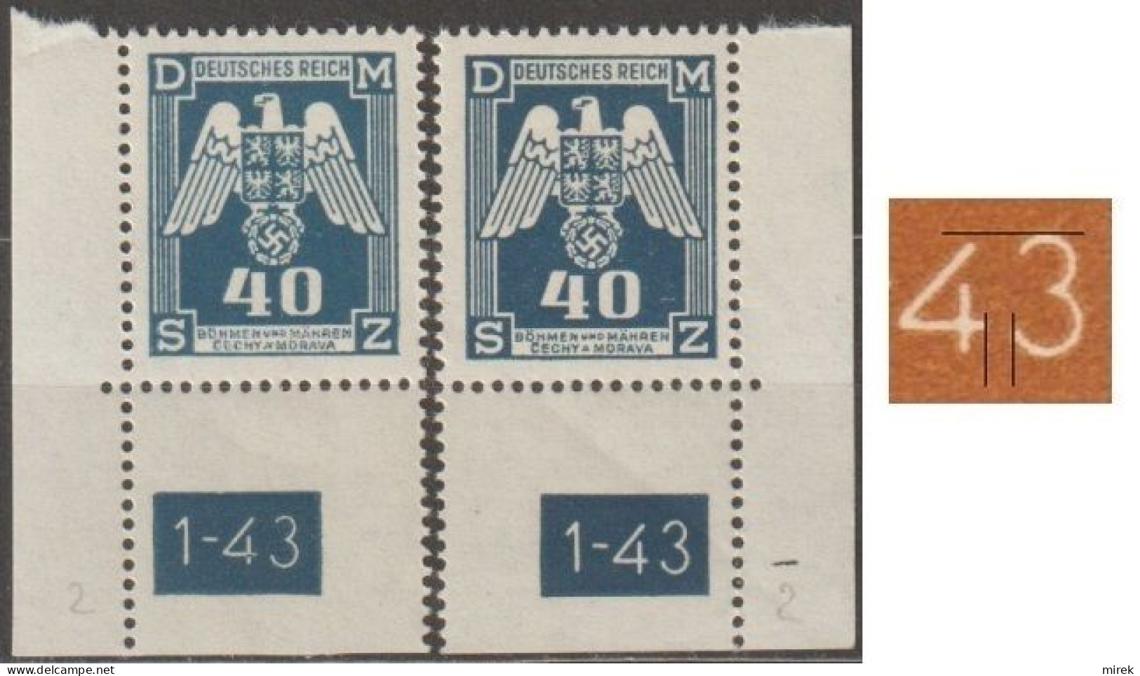027/ Pof. SL 14, Corner Stamps, Plate Number 1-43, Type 2, Var. 2 - Unused Stamps