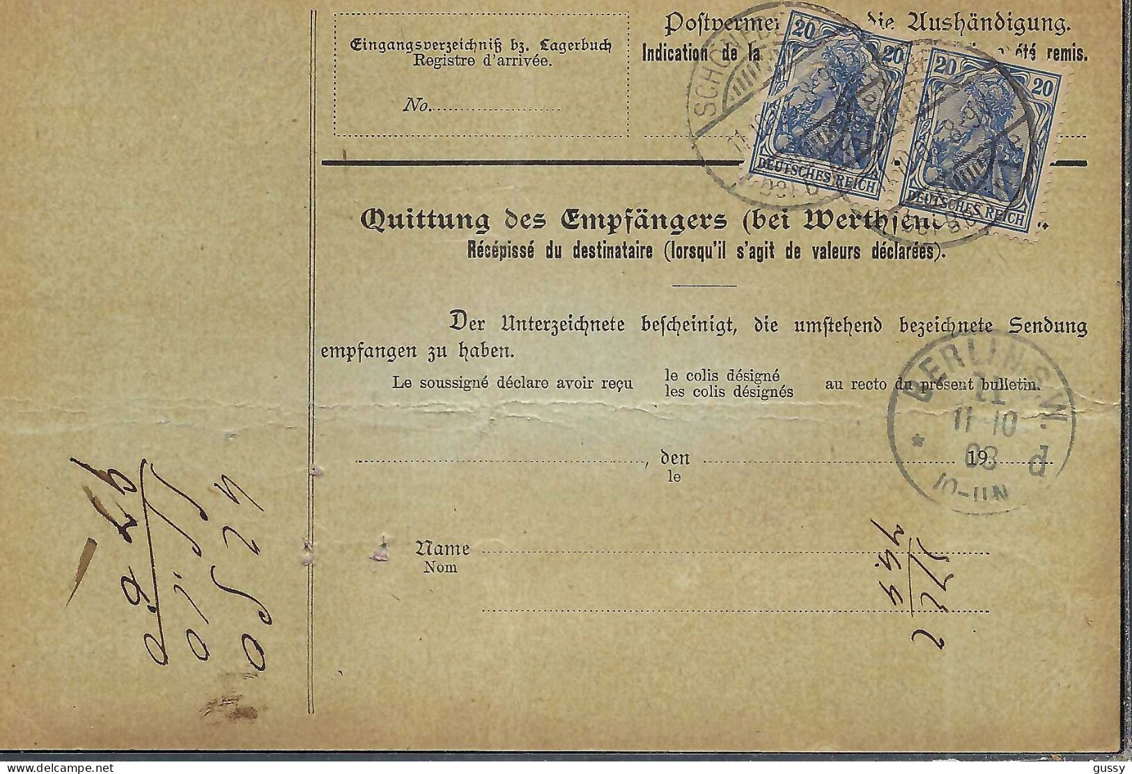 ALLEMAGNE Ca.1908: Bulletin D'Expédition CR De Schöneberg Bei Berlin Pour Genève (Suisse) - Covers & Documents