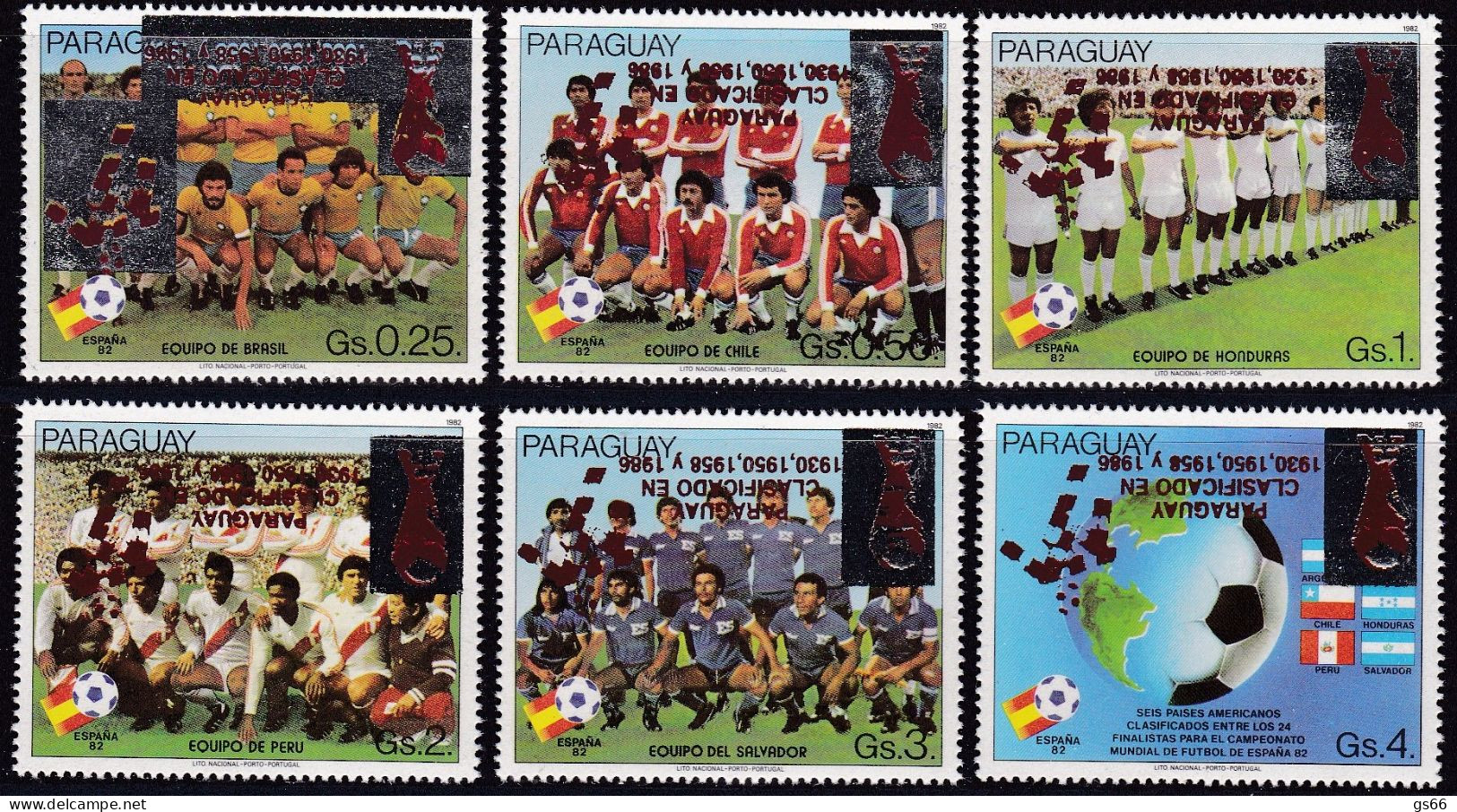Paraguay, 1989, 4381/86, MNH **. Fußball-WM, Aufdruck, World Cup, Italy. Imprint Red/silver, Upside Down Overprint - 1990 – Italie