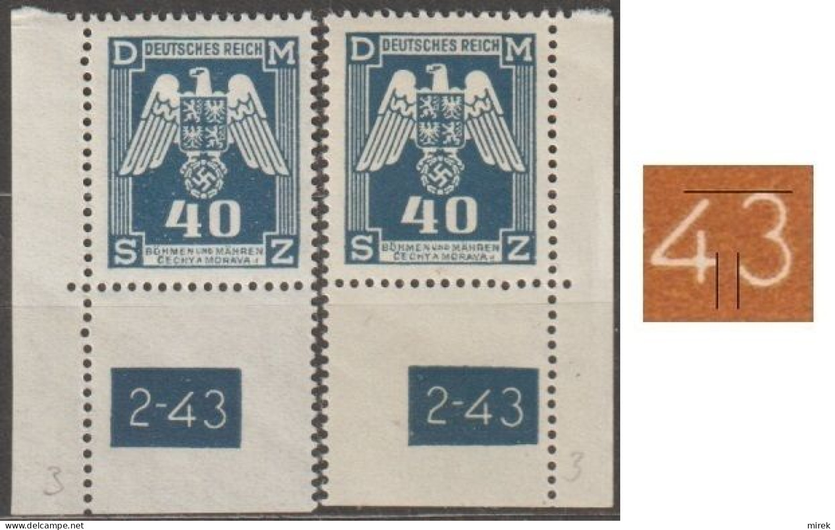 027a/ Pof. SL 14, Corner Stamps, Plate Number 2-43, Type 2, Var. 3 - Neufs