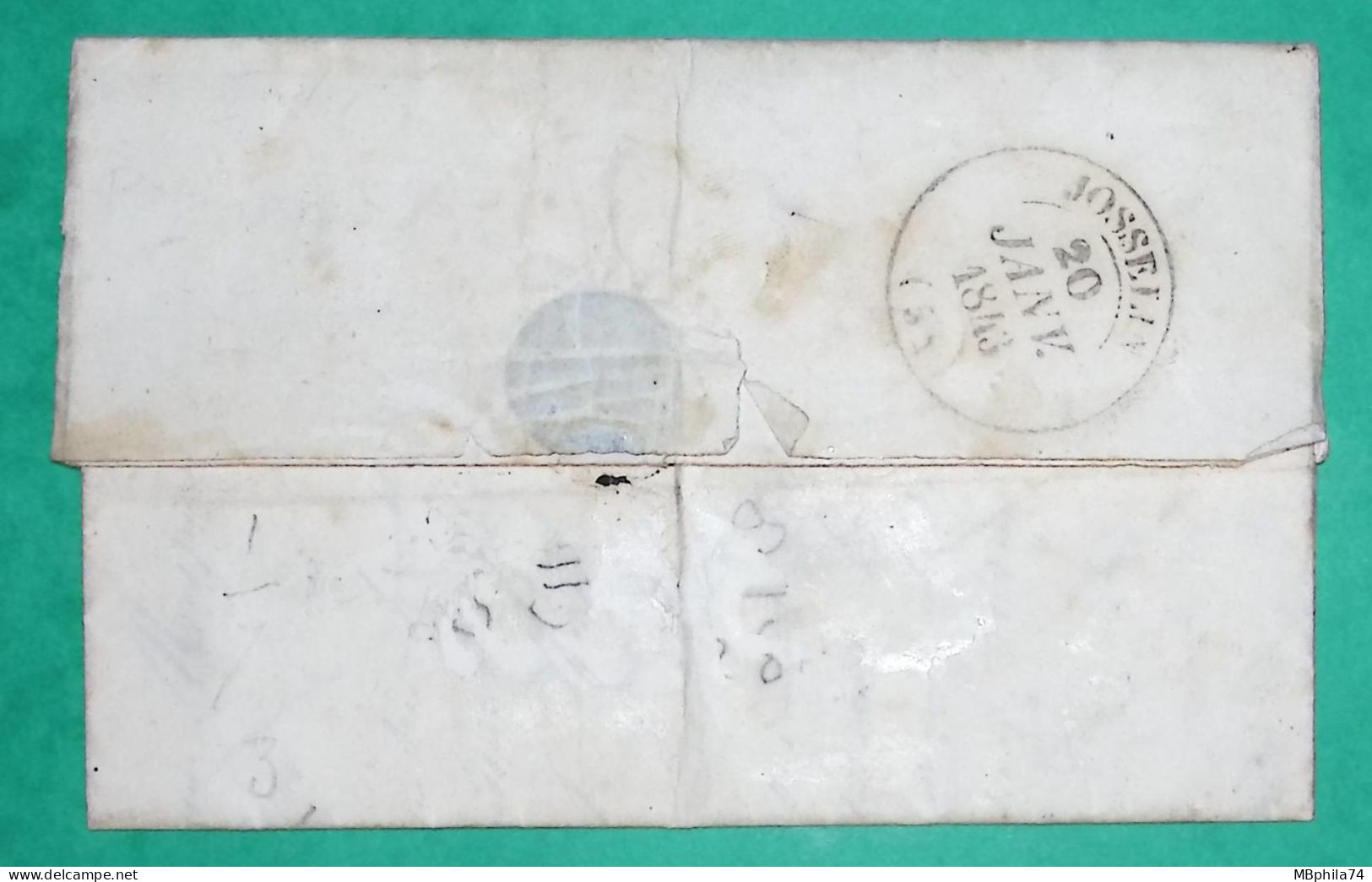 CURSIVE 54 ROHAN MORBIHAN CORRESPONDANCE LOCALE TAXE 1 POUR JOSSELIN 1843 LETTRE COVER FRANCE - 1801-1848: Précurseurs XIX