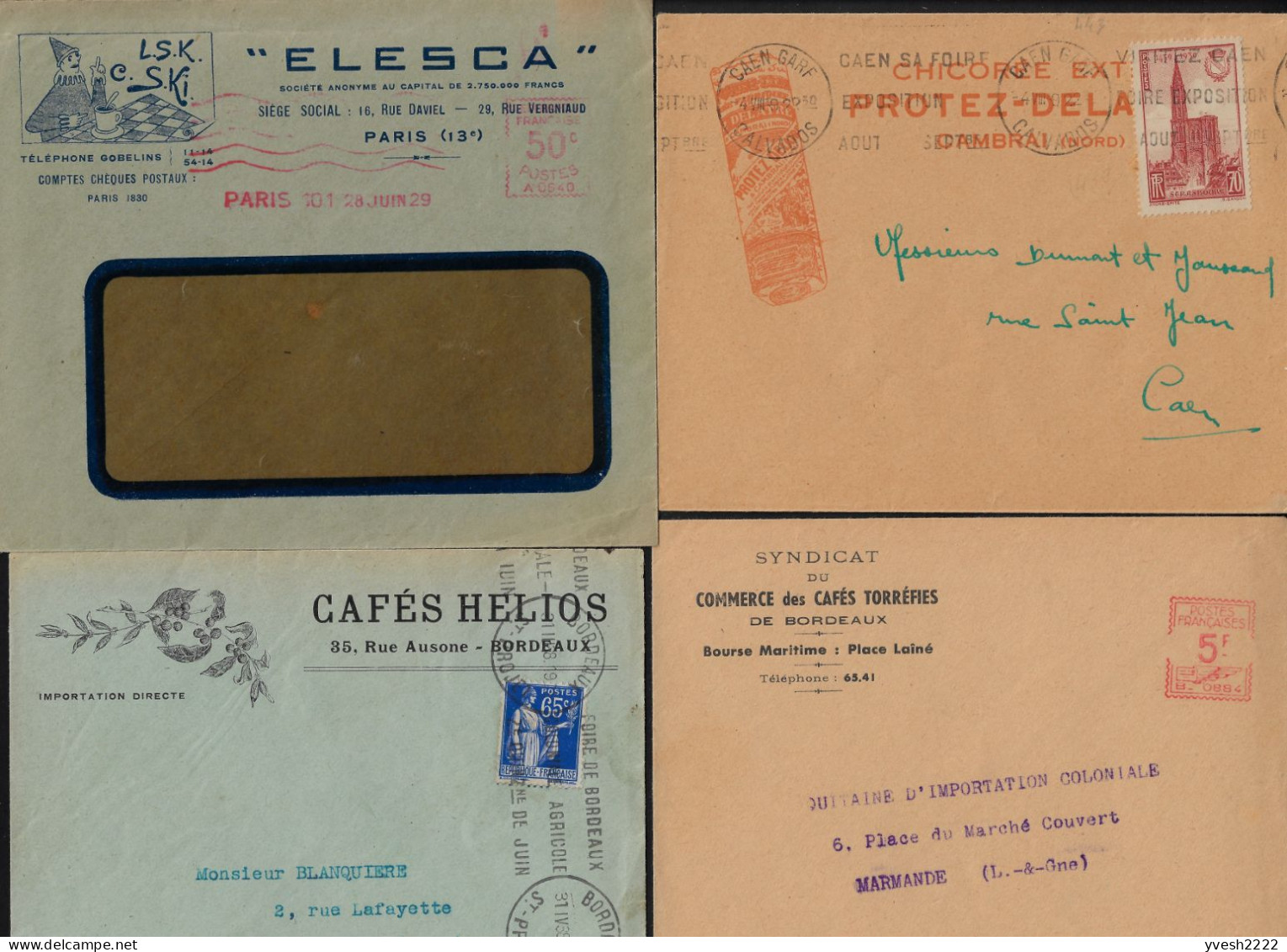 France 1929 à 1950. 4 Enveloppes Avec En-têtes, Café Et Ersatz - Other & Unclassified