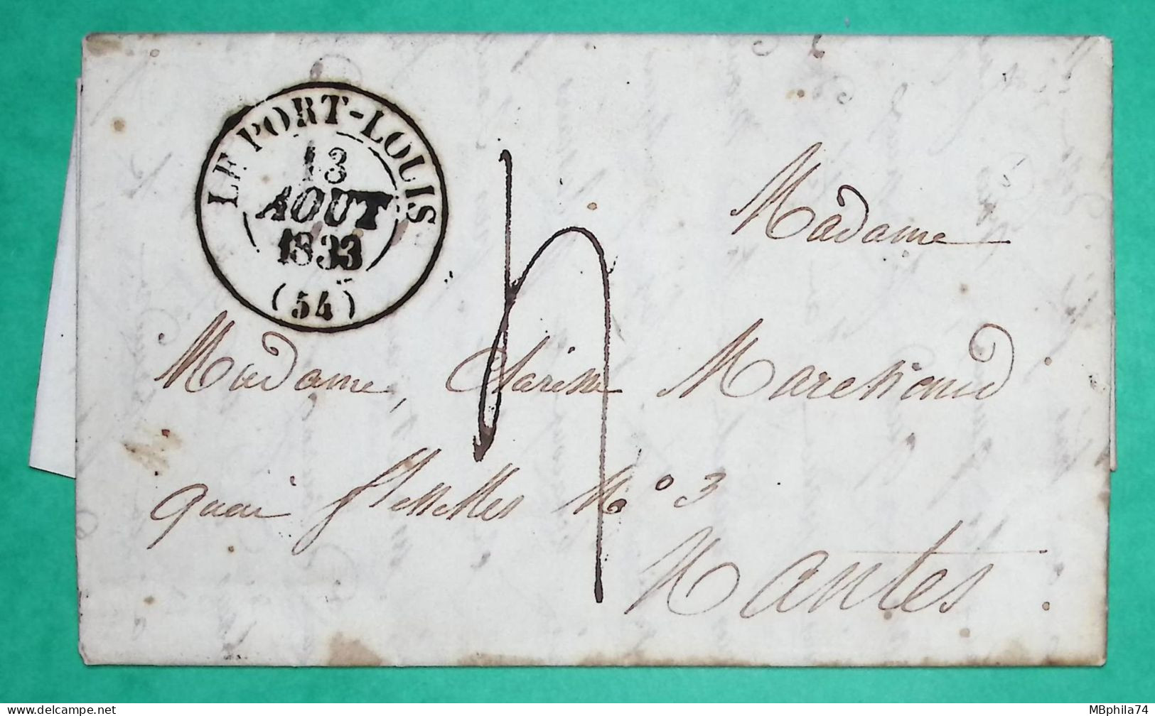 CAD TYPE 13 LE PORT LOUIS MORBIHAN POUR NANTES LOIRE INFERIEURE 1833 LETTRE COVER FRANCE - 1801-1848: Vorläufer XIX