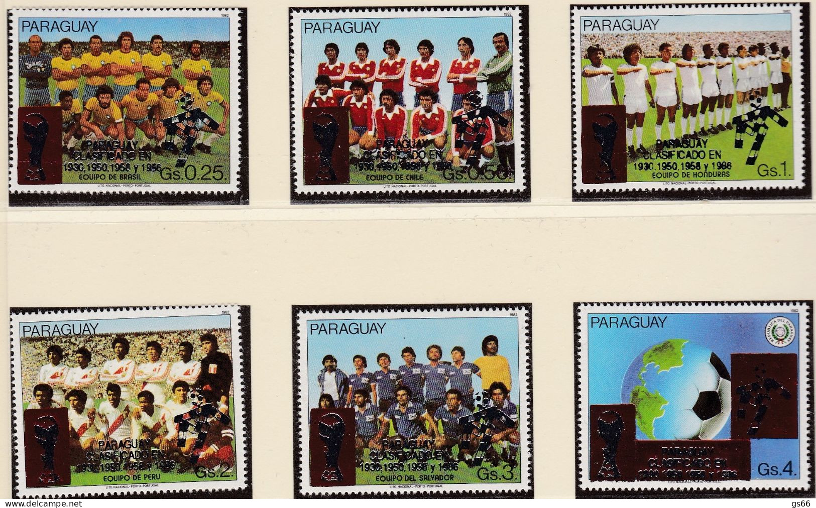 Paraguay, 1989, 4381/86, MNH **. Fußball-WM, Aufdruck, World Cup, Italy. Imprint Red/silver, - 1990 – Italien
