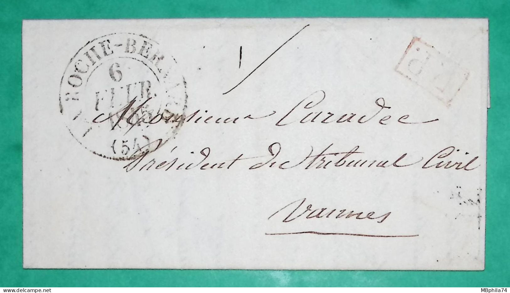 CAD TYPE 13 LA ROCHE BERNARD MORBIHAN PP PORT PAYE POUR VANNES 1845 LETTRE COVER FRANCE - 1801-1848: Vorläufer XIX