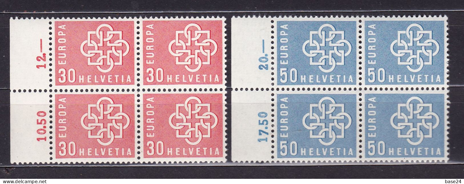 1959 Svizzera Switzerland EUROPA CEPT EUROPE 4 Serie Di 2 Valori In Quartina MNH** CATENA, CHAIN Block 4 - 1959