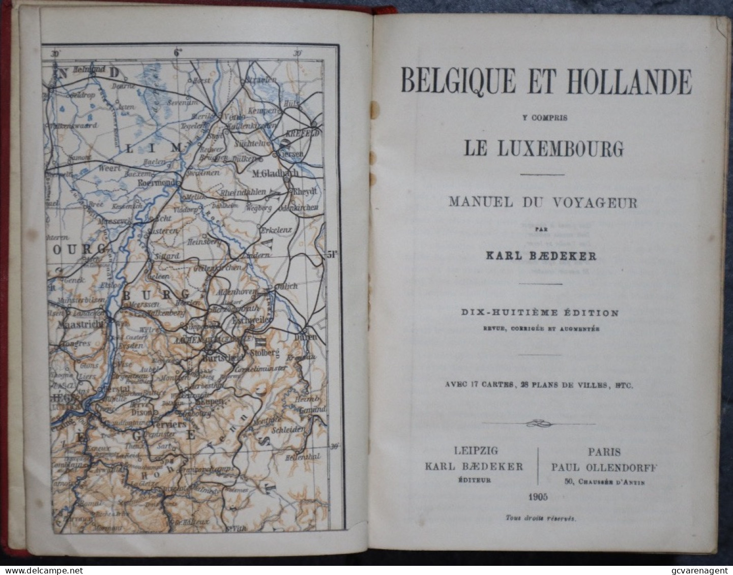 BAEDEKER BELGIQUE ET HOLLANDE Y COMPRIS LE LUXEMBOURG 1905. BON ETAT  480 PAGES.   VOIR IMAGES - Belgium