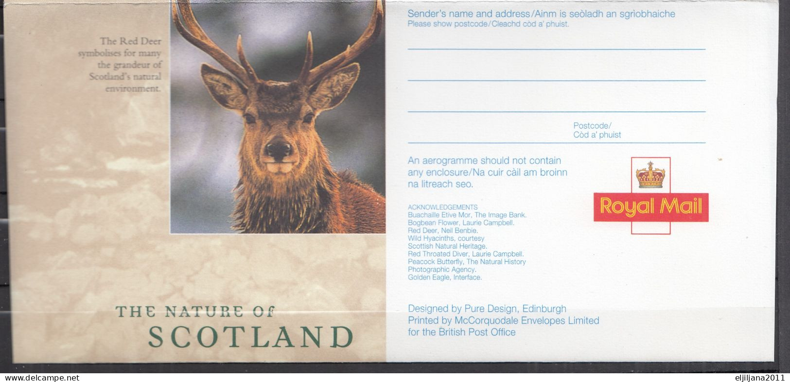 Great Britain - GB / UK, QEII 1997 ⁕ BY AIR MAIL Aerogramme, Royal Mail, The Nature Of SCOTLAND ⁕ Unused Cover - Luftpost & Aerogramme