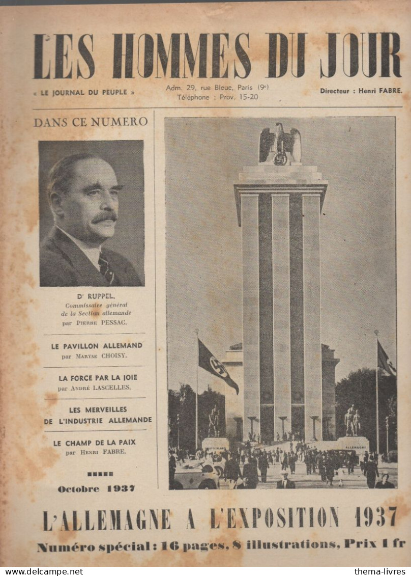 Revue LES HOMMES DU JOUR  N°special Octobre  1937 ; L'ALLEMAGNE  à ,L'EXPO 1937   (CAT1082 /SP) - 1900 - 1949