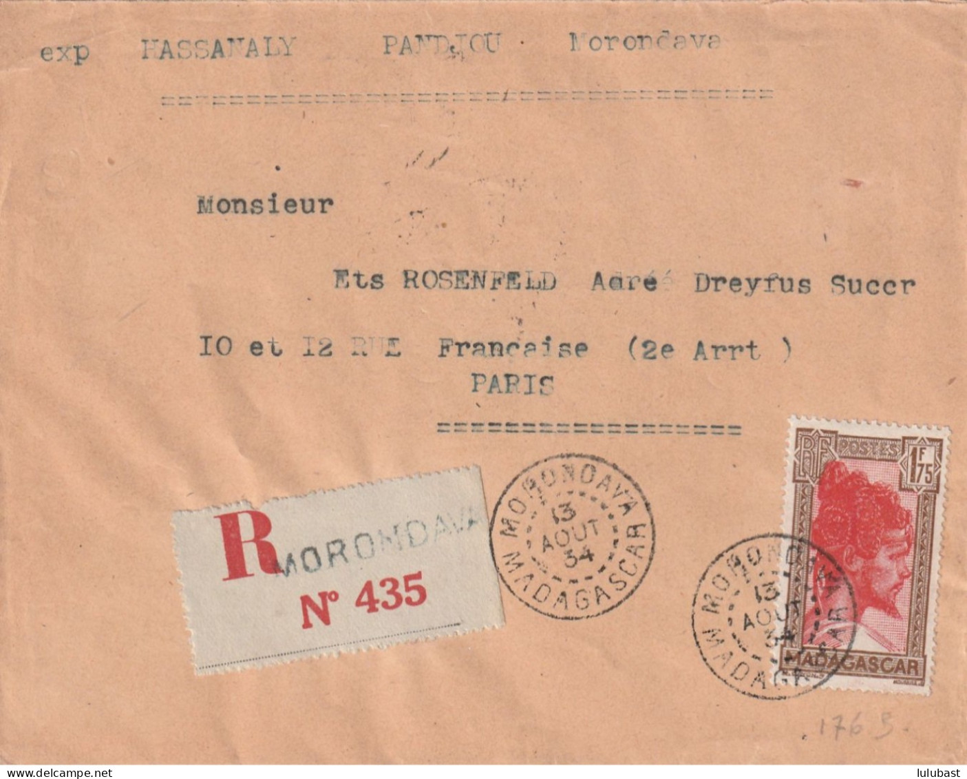 Lettre Recommandée De MORONDAVA - Afft à 1,75F. Par N° 176B. ( TB) - Covers & Documents