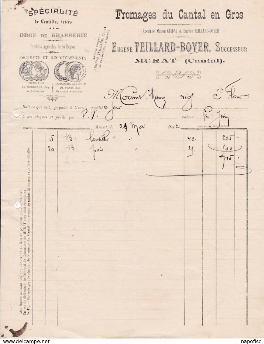 15-E.Teillard-Boyer.....Fromages Du Cantal..Murat...(Cantal)...1912 - Levensmiddelen