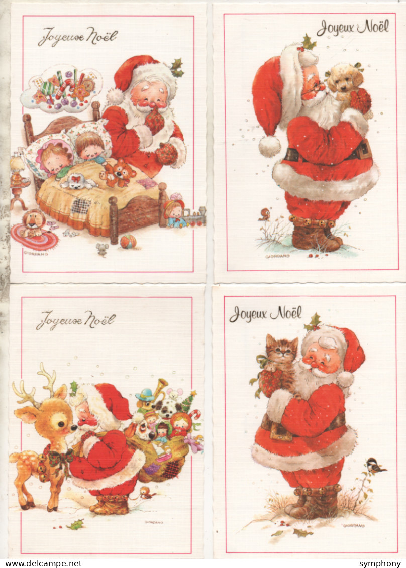 4 C.P.  PERE NOEL -  Ours - Enfants Dorment - Petit Chat - Biche Et Hotte De Jouets - - Andere & Zonder Classificatie