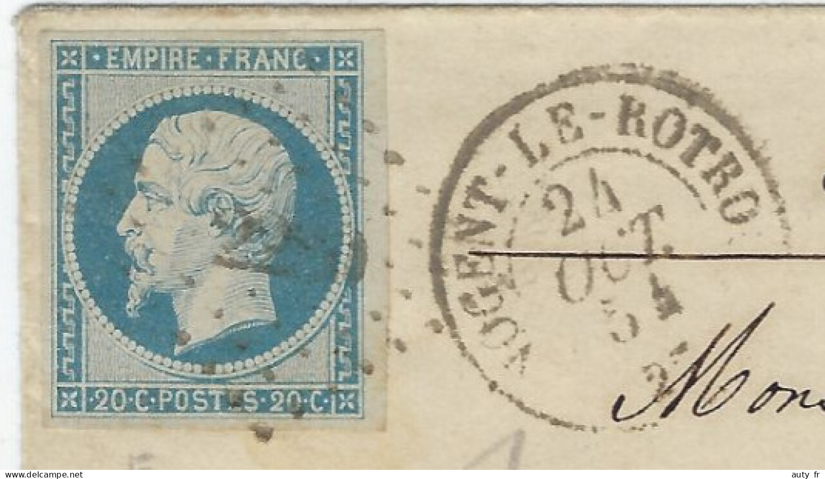 Empire Franc  20 C. N°14 Jolie Teinte Bleu Laiteux PC 2280 NOGENT LE ROTROU Pour Chartres 1854 - 1853-1860 Napoléon III