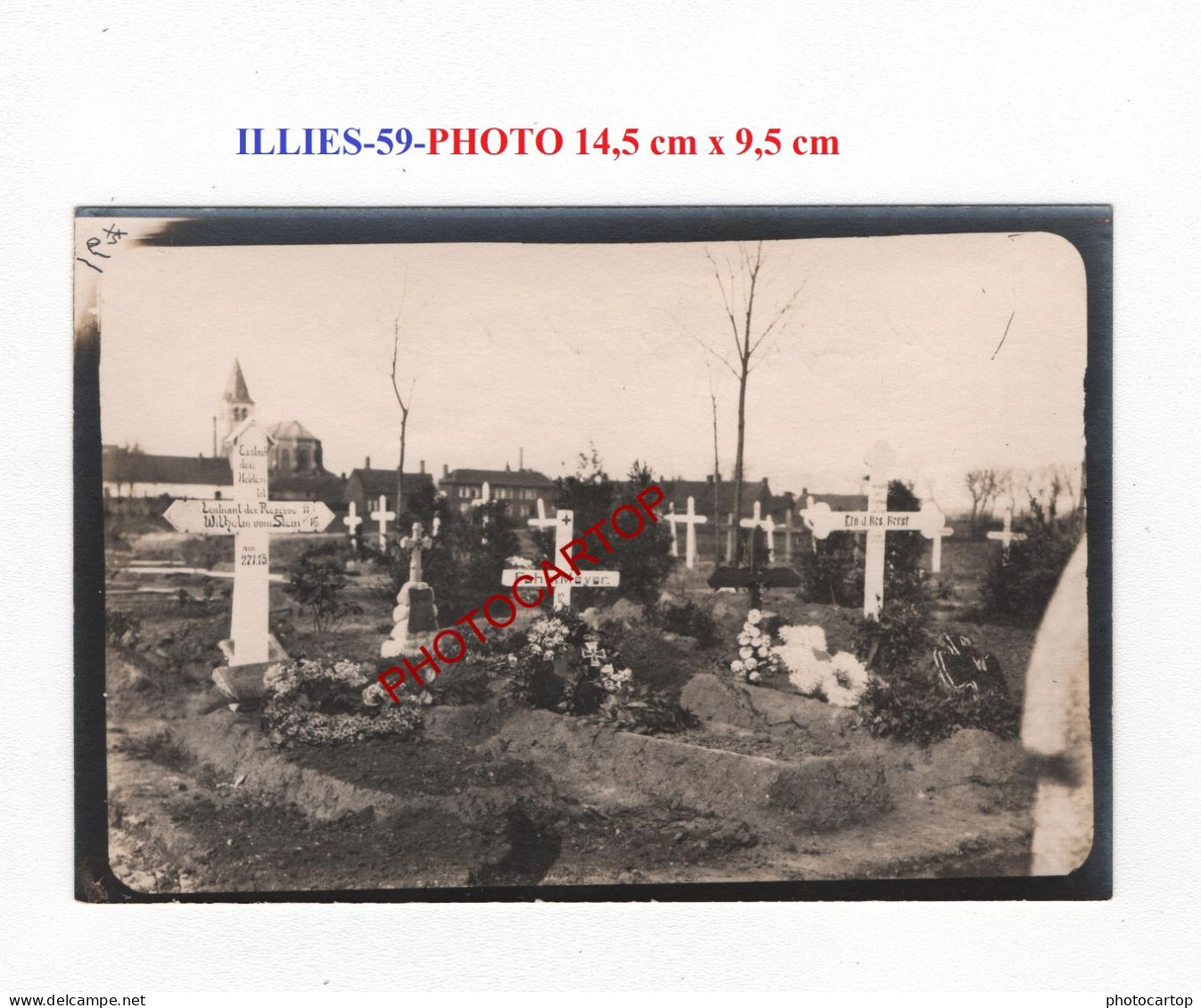 ILLIES-59-Tombes-Cimetiere-PHOTO Allemande-GUERRE 14-18-1 WK-MILITARIA- - Cimetières Militaires