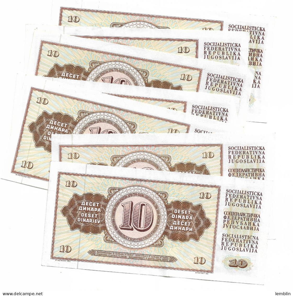 YOUGOSLAVIE - LOT DE 7 X 10 DINARS NEUF UNC - Yougoslavie