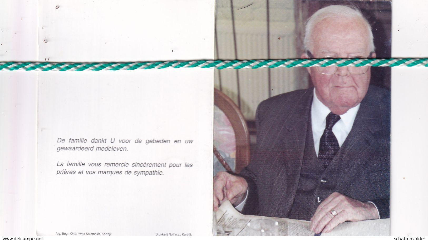 Maurice Vanneste-Sebruyns, Kortrijk 1905, 1999. Foto - Décès