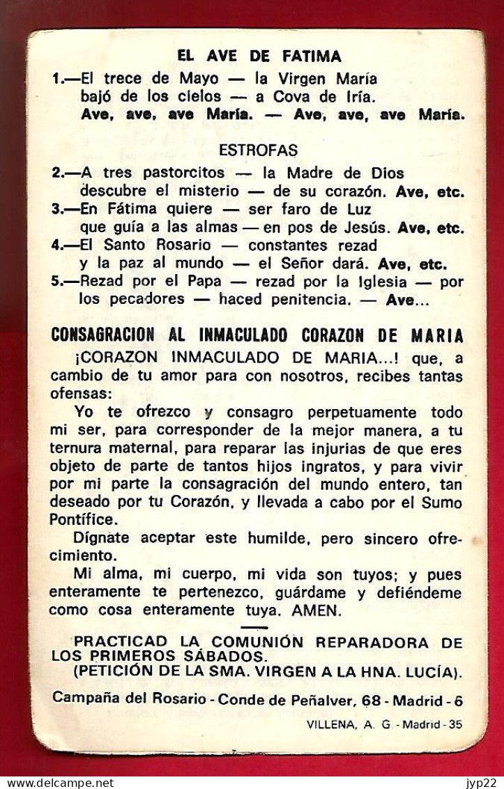 Image Pieuse Double 4 Pages Notre Dame Rosario De Fatima Conde De Penalver- Villena Madrid Espagne - Andachtsbilder