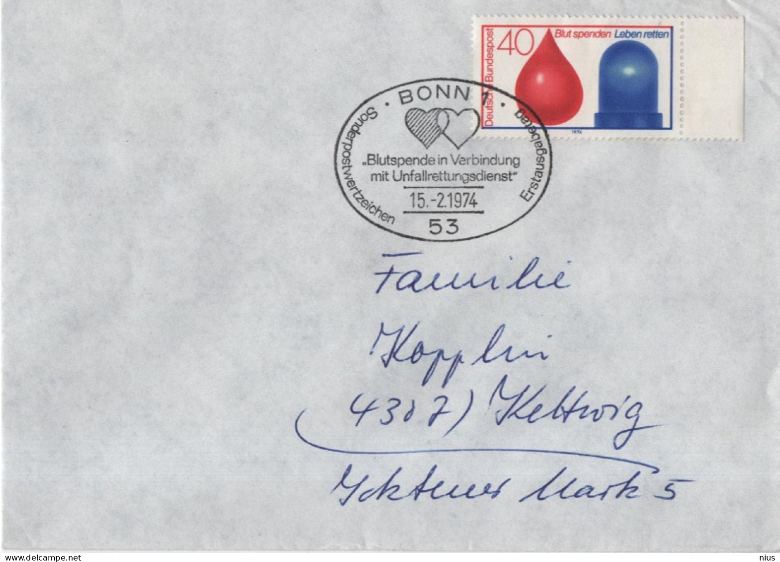 Germany Deutschland 1974 FDC Blut Spenden Leben Retten, Donating Blood Saves Lives, Canceled In Bonn - 1971-1980