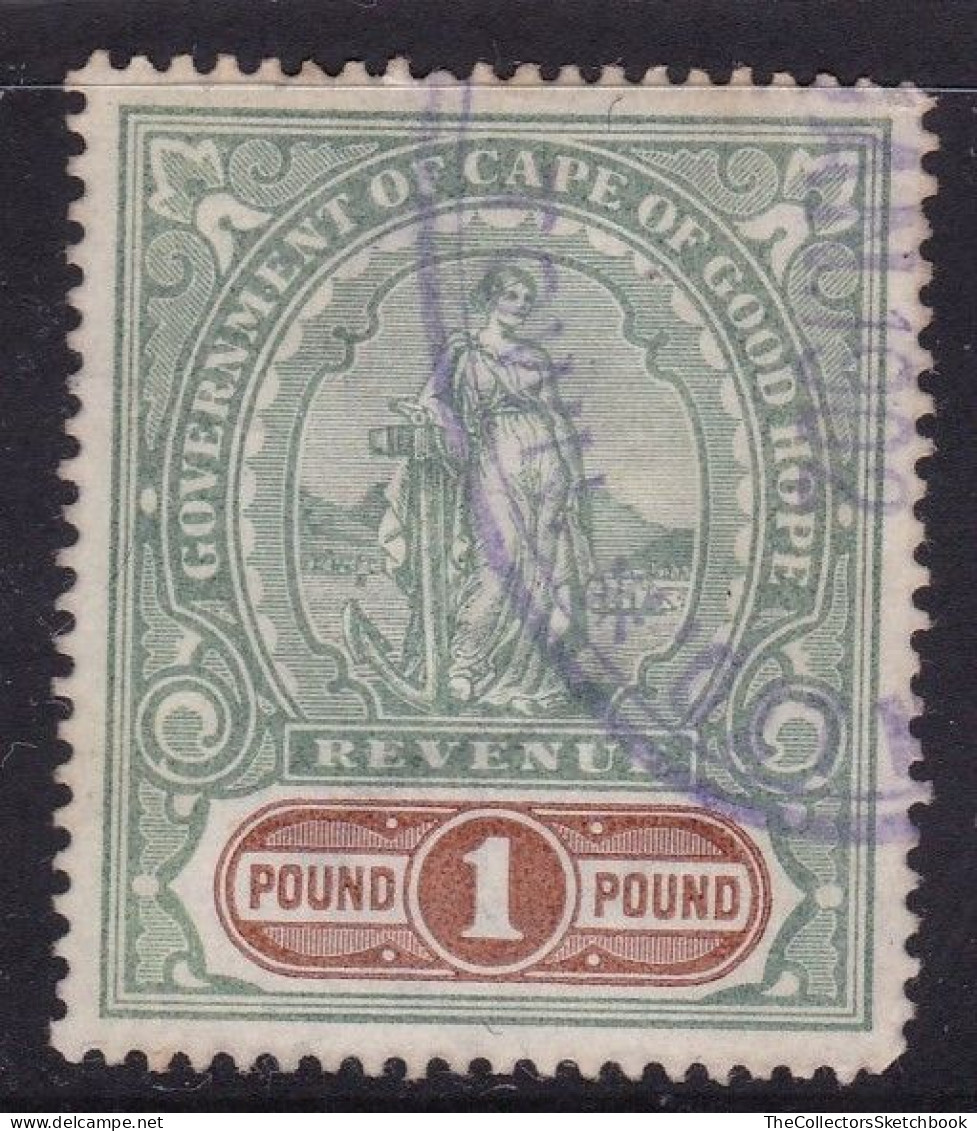 Cape Of Good Hope Revenue Stamp £1 Green And Brown, Barefoot 139 Good Used - Cape Of Good Hope (1853-1904)