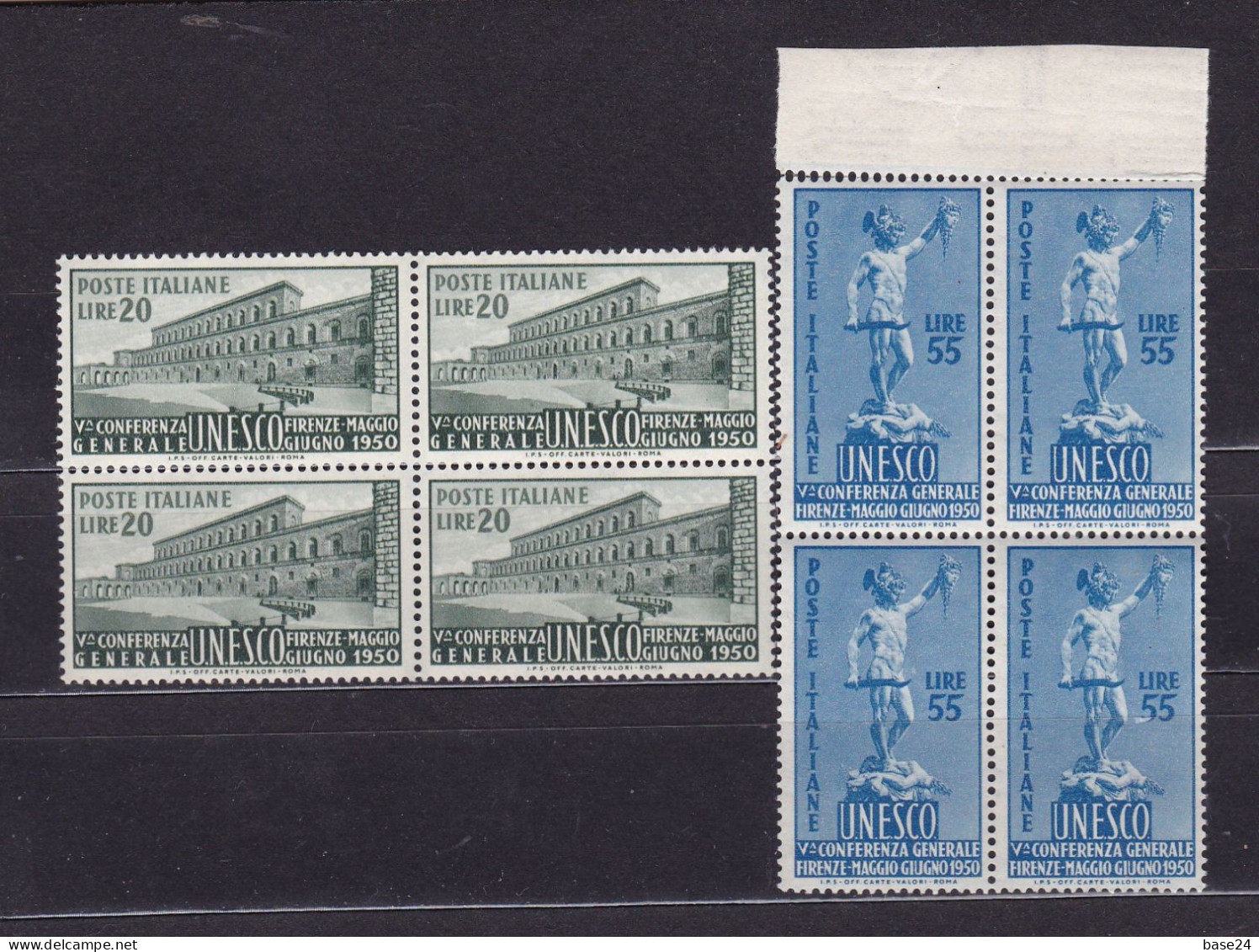 1950 Italia Italy Repubblica UNESCO 4 Serie Di 2 Valori In Quartina MNH** Gomma Leggermente Bicolore. Block 4 - 1946-60: Neufs