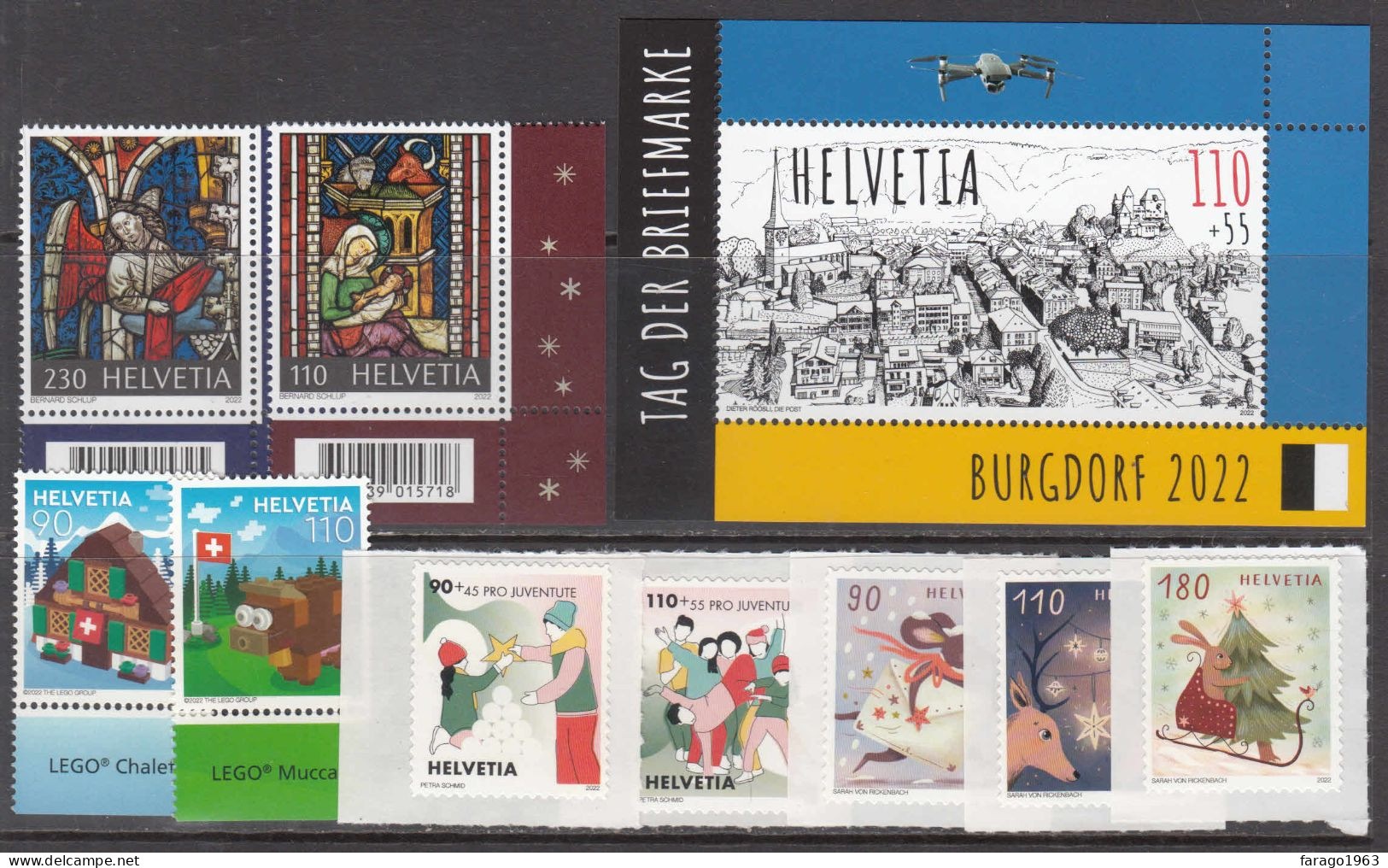 2022 Switzerland Nov - Dec Issues Collection Of 9 Stamps + 1 Sheet  MNH @ BELOW FACE VALUE - Neufs