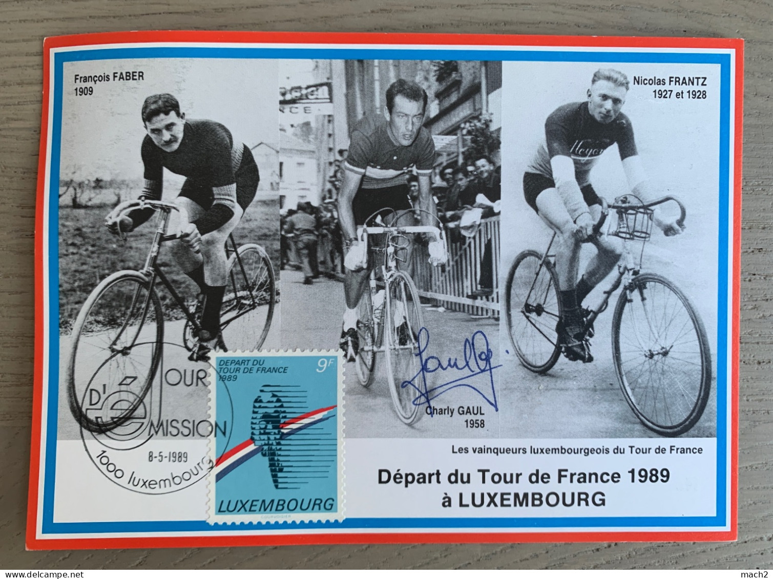 Carte Départ Tour De France Luxembourg 8/05/1989 1er Jour, Signée Charly GAUL - Wielrennen