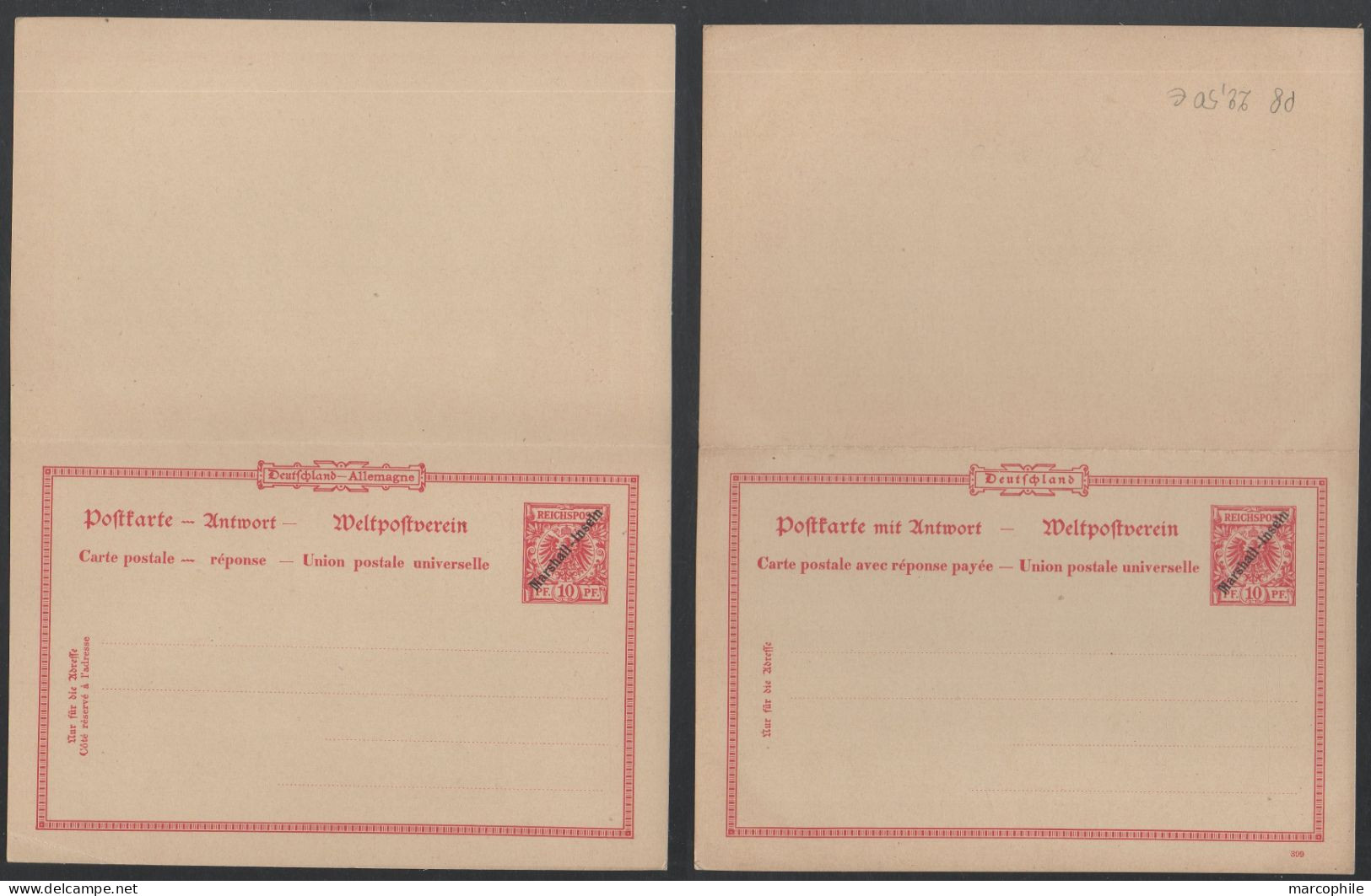 MARSHALL INSELN / 1899 # P8 DOPPEL GSK / KW 22.50 EURO - ENTIER DOUBLE REPONSE PAYEE - Marshall Islands