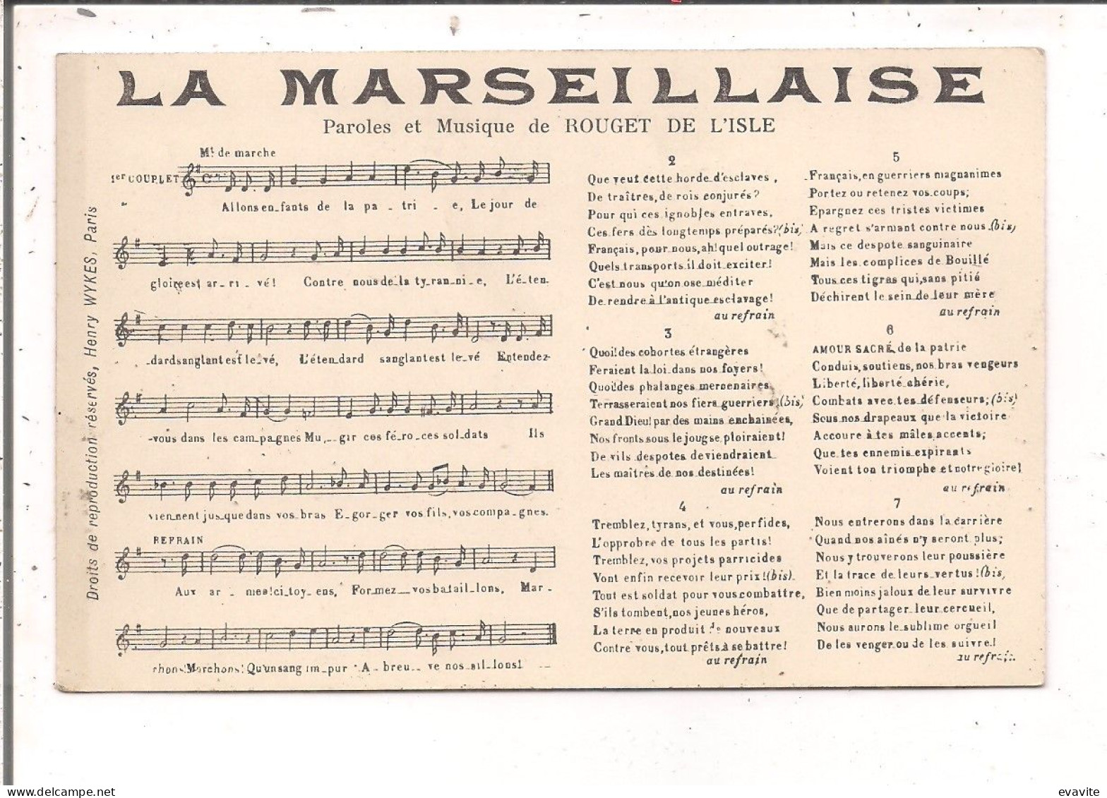 CPA   LA MARSEILLAISE   Paroles Et Musique De Rouget De L'Isle - Other & Unclassified