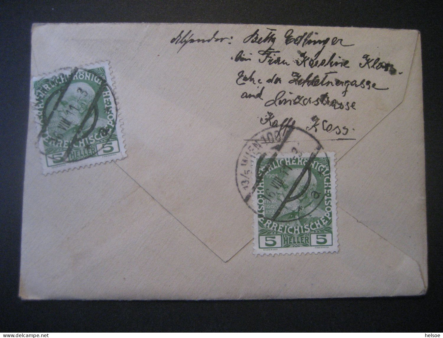 Österreich- Damenbrief  Gel.1911 Mit MiNr. 142 Von Wien Nach Wien XIV. Ecke Zehetnergasse - Linzerstraße Kaffe Kloss - Briefe U. Dokumente