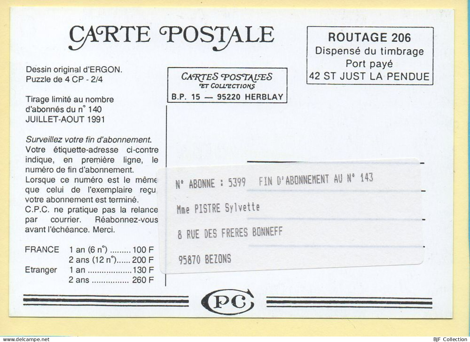 Illustrateur : Dessin D' ERGON / Puzzle De 4 CP - 2/4 / CPC N° 140 / Tirage Limité / 1991 - Ergon