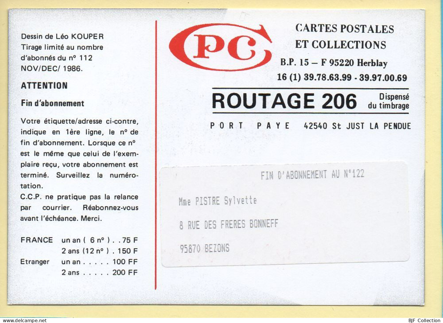 Illustrateur : Dessin De Léo KOUPER / Meurtre Sur Cartes Postales / CPC N° 112 / Tirage Limité / 1986 - Kouper