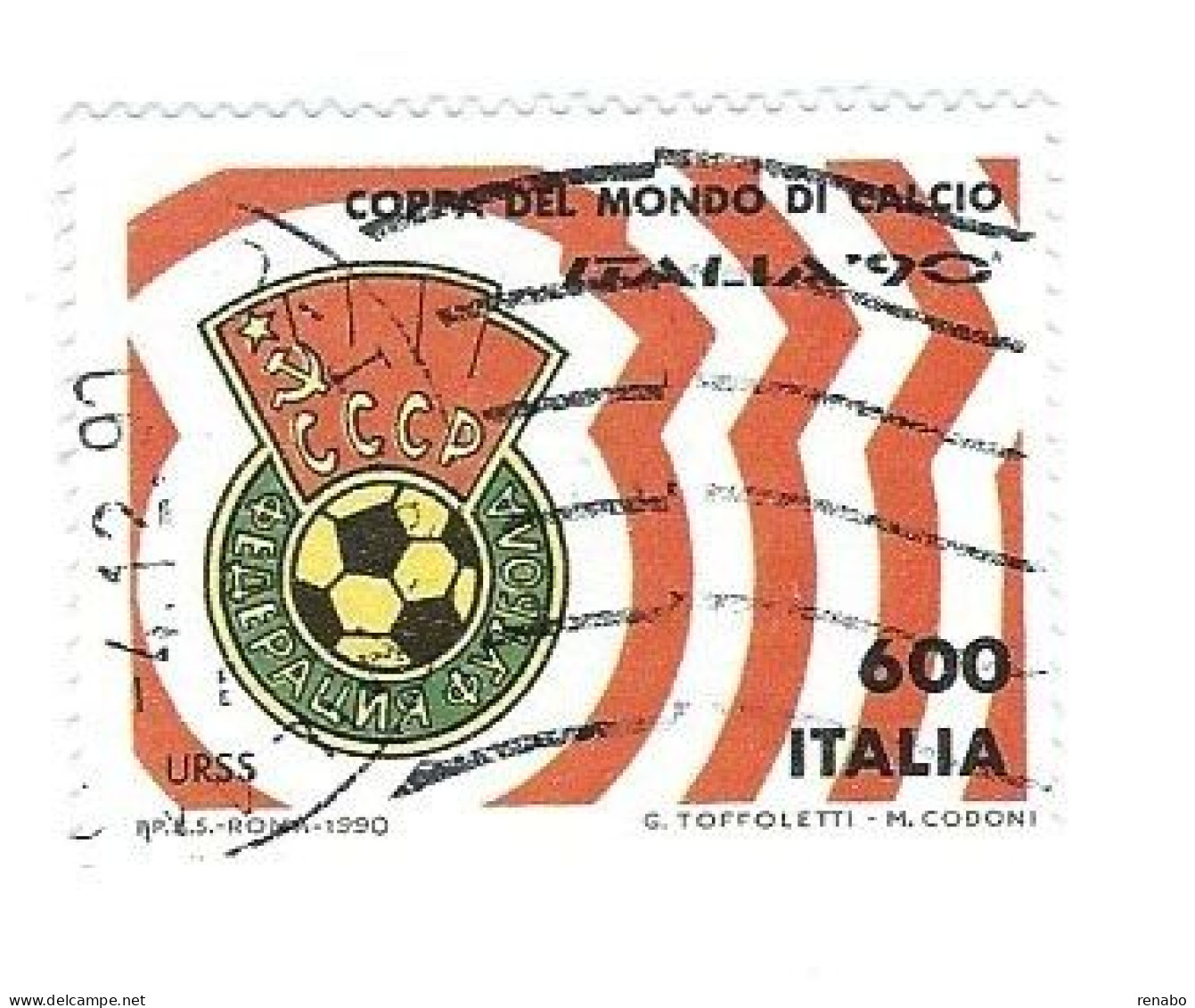 Italia, Italy, Italien, Italie 1990; Italia " 90 "; Coppa Del Mondo ; 600 Lire; Scudetto Dell' URSS, Da Foglietto ; Used - 1990 – Italie