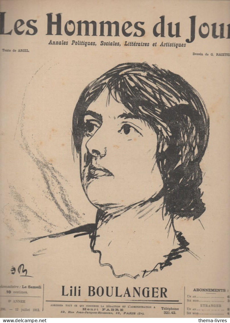 Revue LES HOMMES DU JOUR  N°286 Juillet 1913  Lili BOULANGER  ( Caricature De RAIETER( CAT1082 /286)) - 1900 - 1949