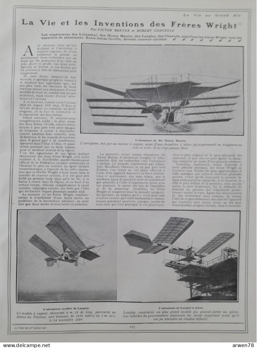 LA VIE AU GRAND AIR N° 550 /1909 WILLIE LEWIS SIX JOURS DE BERLIN MORT DE F RENAULT FOOTBALL MILITAIRE CANOTS A MONACO