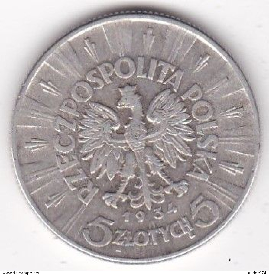 Pologne 5 Zlotych 1934, Josef Pilsudski , En Argent, Y# 28 - Pologne
