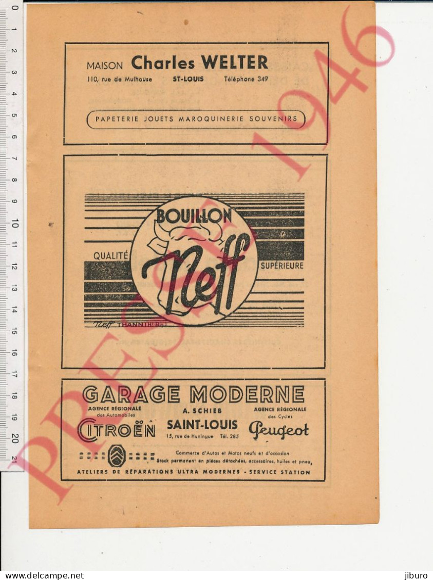 Publicité 1946 Charles Welter Saint-Louis 68 Garage Schieb Bouillon Neff Thann Martin Jédelé Altkirch Radio Schwob - Unclassified