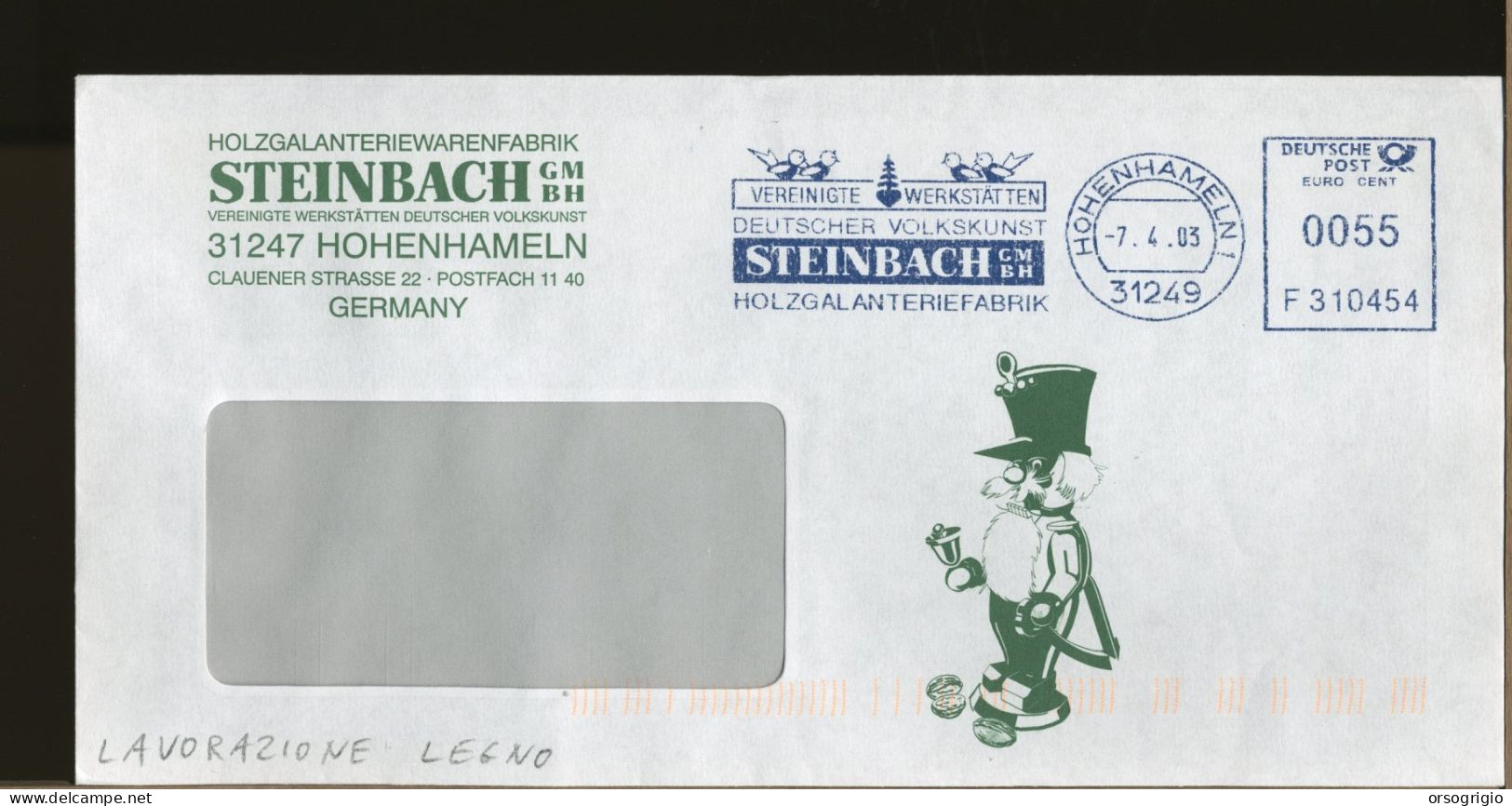 GERMANY - DEUTSCHE - EMA -   HOHENHAMELN  -  STEINBACH   Holzgalanterie Fabrik - Machines à Affranchir (EMA)