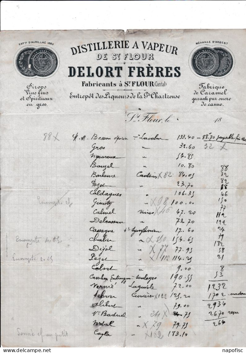 15-Delort Frères......Distillerie à Vapeur..Vins Fins & Spiritueux En Gros...Saint-Flour.....(Cantal)...1888 - Autres & Non Classés