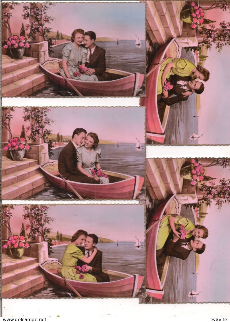 Lot De 5 CPA Rose P.C. Paris  -  Couple D'Amoureux Dans Une Barque - Couples