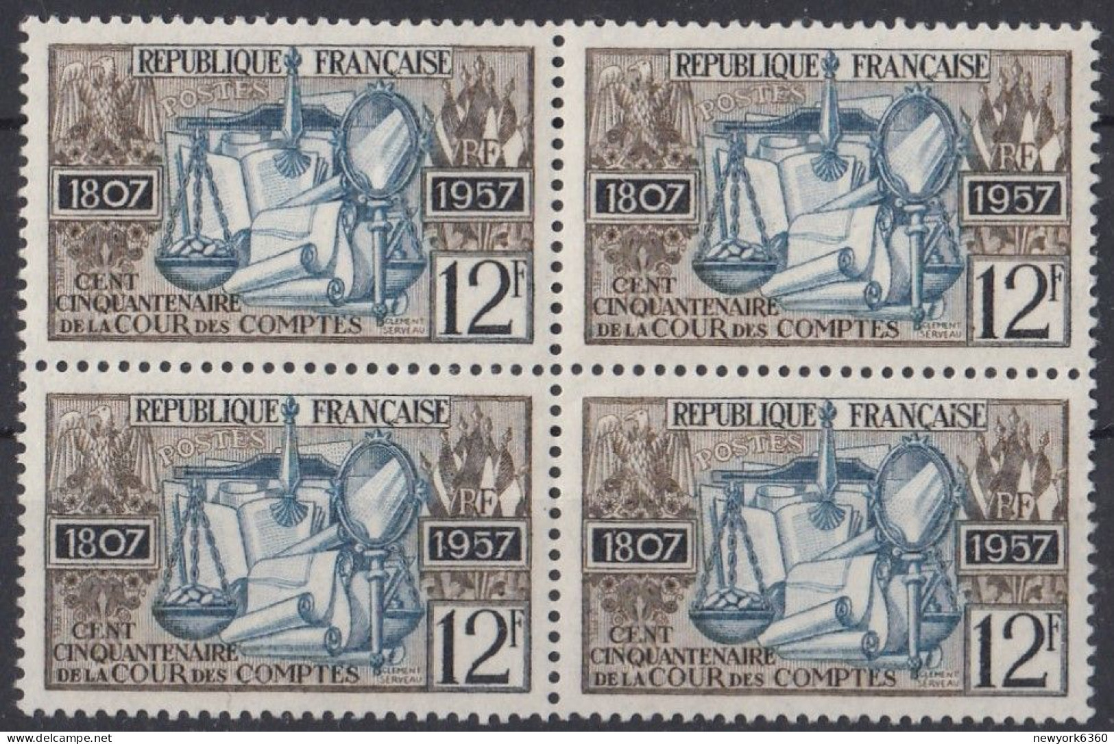 1957 FRANCE N** 1107 MNH Bloc De 4 - Neufs