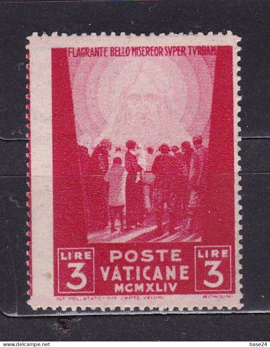 1945 Vatican Vatican PRIGIONIERI III  PRISONERS 3L Carminio MNH** Varietà "Più Largo Di Oltre 2 Mm" Firma Biondi - Plaatfouten & Curiosa