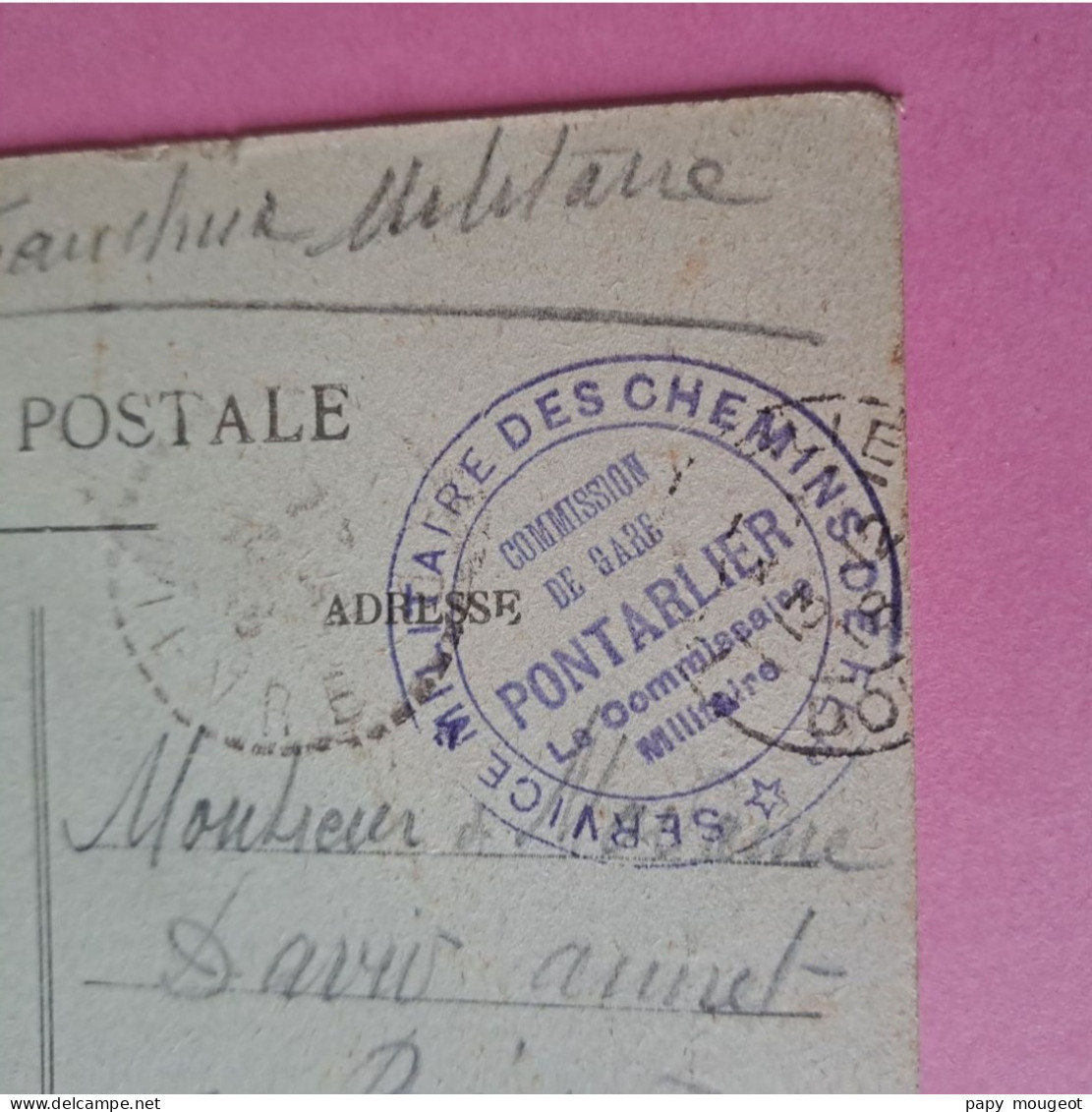Service Militaire Des Chemins De Fer - Pontarlier (25) 12-12-1918 - Adressé à Monsieur Annet David à Béard (58) - Briefe U. Dokumente