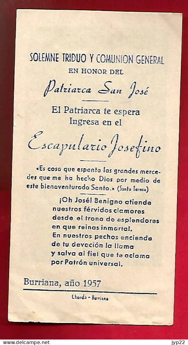 Image Pieuse Ed SU M/7 - Patriarche San José , Josefino Escapulario Burriana 1957 - En Espagnol - Devotion Images